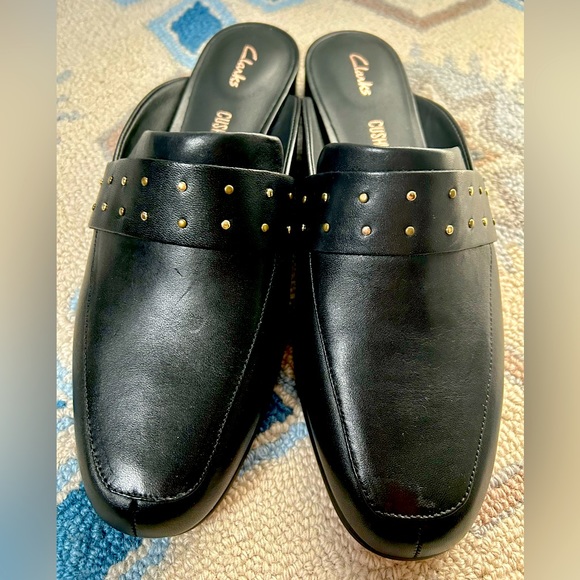 Clarks Black Studded Mules - Picture 1 of 6